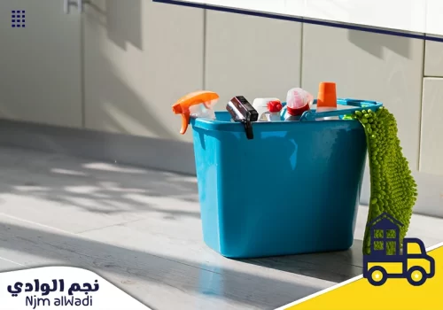 شركة تنظيف ببيشة 0501044966 نجم الوادي. دلو أدوات تنظيف متنوع مع منظفات ومماسح لسهولة أعمال تنظيف المنازل.